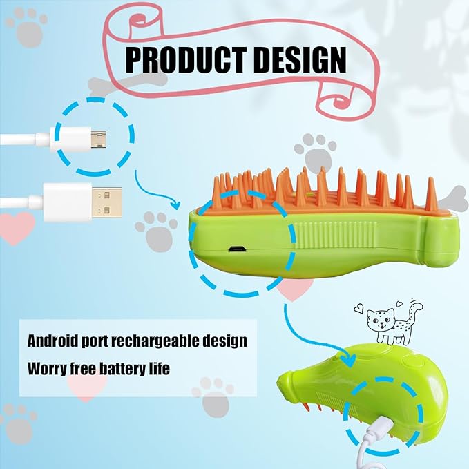 Cat Steam Brush with Water Steamy Pet Brush Spray Misty Cat Brush for Deshedding with Charging Cable Silicone ALD-001-G (Banana Green)