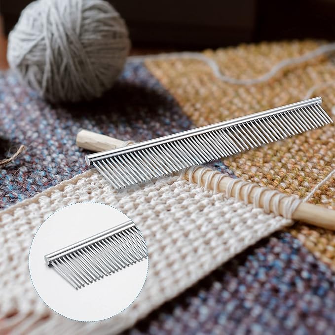 2 Pieces Macrame Comb and Tassel Brush Kit - Stainless Steel Combs for Pet Grooming, Macrame Fringe Cord and Supplies (Silver)