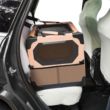 JOYTUTUS Collapsible Dog Crate, 26 Inch Portable Pet Crate for Car, Travel Dog Kennel Foldable Dog Crate for Medium Dog 44lbs, Soft Cat Carrier Fit for Indoor & Outdoor/Car Back Seat/Trunk (Orange)