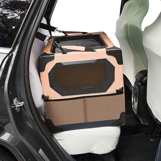 JOYTUTUS Collapsible Dog Crate, 26 Inch Portable Pet Crate for Car, Travel Dog Kennel Foldable Dog Crate for Medium Dog 44lbs, Soft Cat Carrier Fit for Indoor & Outdoor/Car Back Seat/Trunk (Orange)