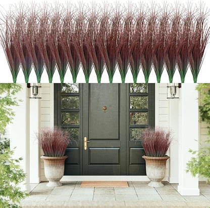 48Pcs Artificial Grass Plants, Faux Shrubs Wheat Grass, Artificial Tall Grasses Fake Plants for Outdoor Decor,Artificial Greenery Stems Weed for Room Indoor Home Decor（Red）