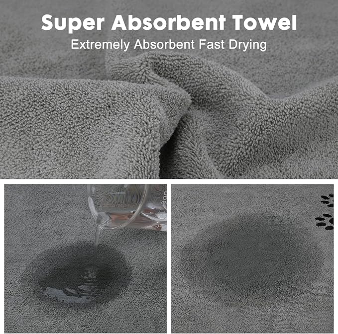 2Pieces Microfiber Pet Bath Towel Dog Towel.Dog Towel Soft Absorbent Drying for Small Medium Large Dogs and Cats with Great for Bathing and Grooming (35 x 20 Inch Grey)