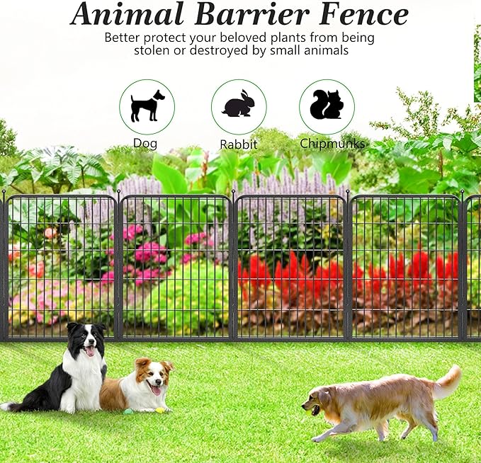 Decorative Garden Fence with Gate, 32in x55ft 24 Panels Metal Fence Panels Heavy Duty Dog Fencing Outdoor Fences for Yard, Rustproof Garden Fencing Flower Bed Edging for Patio Decor
