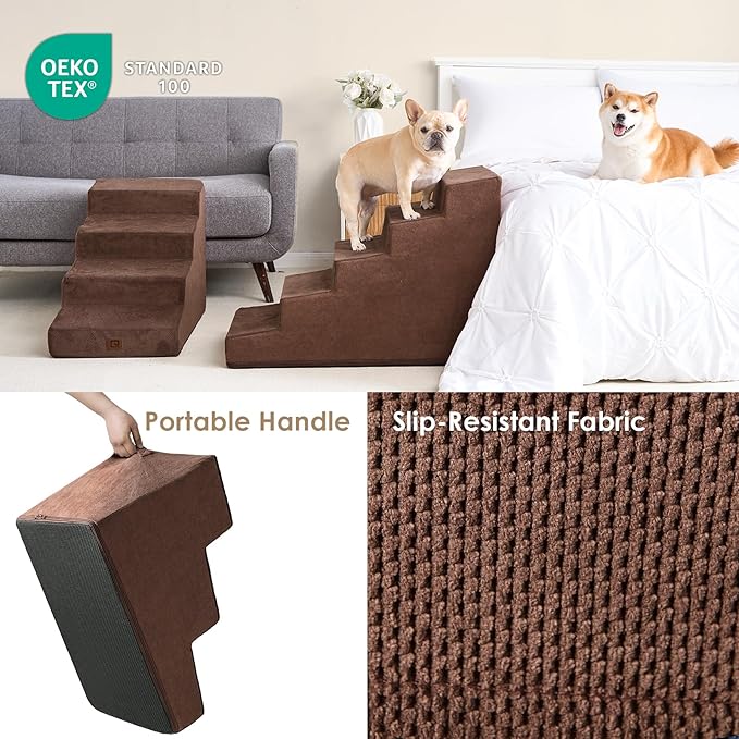 EHEYCIGA Dog Stairs for High Beds 22.5" H, 5-Step Dog Steps for Small Dogs and Cats, Slope Pet Steps with Non-Slip Bottom, Brown