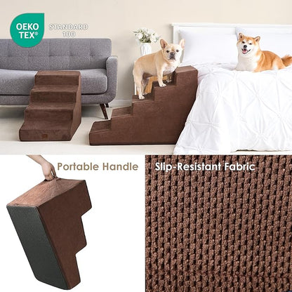 EHEYCIGA Dog Stairs for High Beds 22.5" H, 5-Step Dog Steps for Small Dogs and Cats, Slope Pet Steps with Non-Slip Bottom, Brown