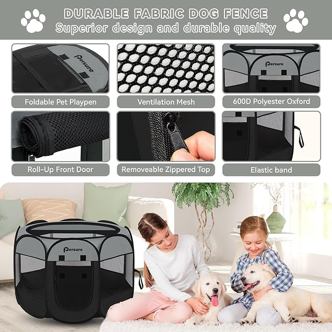 Dog Cat Playpen Indoor Outdoor for Puppy Pet Travel and Recovery After Surgery, Dogs Enclosure Tent Crates Cage Indoor/Outdoor, Portable Pop Up Dog Kennel with Carrying Case (Dark Grey, Small)