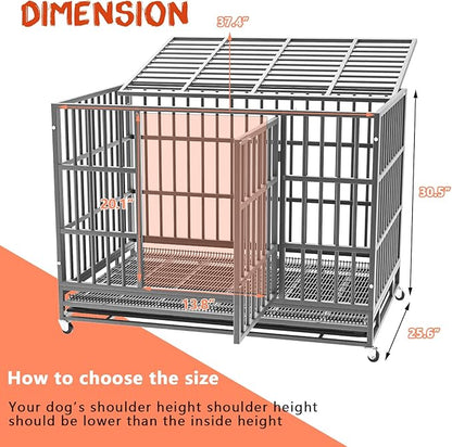 LEMBERI 48/38 inch Heavy Duty Indestructible Dog Crate, Escape Proof Dog Cage Kennel with Lockable Wheels,High Anxiety Double Door Dog Crate,Extra Large Crate Indoor for Large Dog with Removable Tray