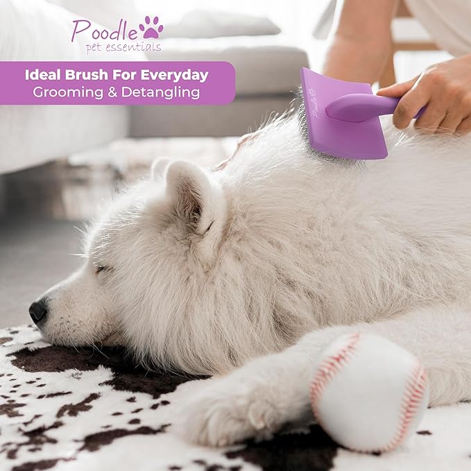 Slicker Brush for Dogs - Detangling Dog Brushes for Grooming with Soft Bristles & long Pins - Professional Cat Deshedding Tool to Removes Tangles & Dirt (Medium)