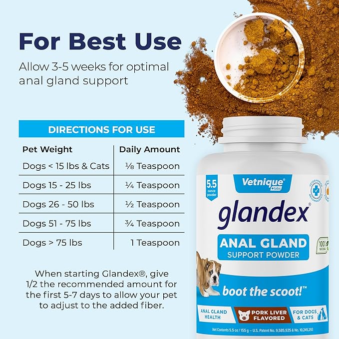 Vetnique Glandex Dog Fiber Supplement Powder for Anal Glands with Pumpkin, Digestive Enzymes & Probiotics - Vet Recommended (Regular or Advanced Strength) - Boot The Scoot (5.5 oz, Pork Liver)