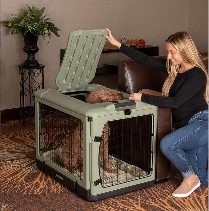 Pet Gear _he Other Door 4 Door Steel Crate for Dogs/Cats with Garage-Style Door, Includes Plush Bed + Travel Bag, No Tools Required, 3 Models, 3 Colors