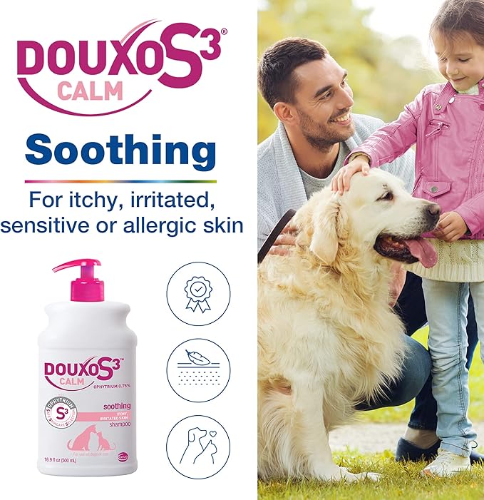 Douxo S3 Calm Shampoo, Contains 0.75% Ophytrium, Soothing, For Itchy, Irritated or Allergic Skin, For Dogs and Cats, 16.9 fl. oz. (500mL)