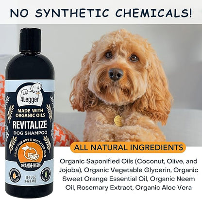 4 Legger Certified Organic to Food Standards Revitalize Neem with Sweet Orange Essential Oil Pet Shampoo 16 oz