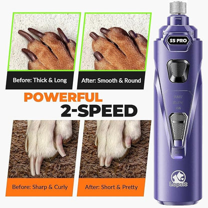 Dog Nail Grinder with 2 LED Lights Powerful 2 Speeds Super Quiet Dog Nail Trimmers with 3 Grinding Wheels Rechargeable Pet Dog Nail Clippers for Large Medium Puppy Dogs Nail File Cat Nail Clipper Blue