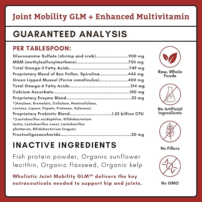 Wholistic Pet Organics Joint Mobility GLM - 2 Lb - Hip and Joint Supplement for Dogs - Glucosamine for Dogs - Chondroitin Supplement with Green Lipped Mussels - Senior to Puppy - Large & Small Breeds