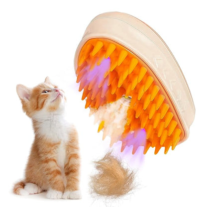 4 in 1 Steam Brush for Cats & Dogs - Rechargeable Massaging & Cleaning Brush for Long & Short Haired Pets (Orange)