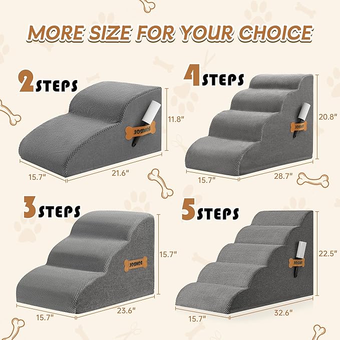 Romrol Dog Stairs Ramp for Beds Couches, Extra Wide Pet Steps with Durable Non-Slip Waterproof Fabric Cover, Dog Slope Stairs for Small Dogs and Cats or Pets Friendly, 3-Tiers