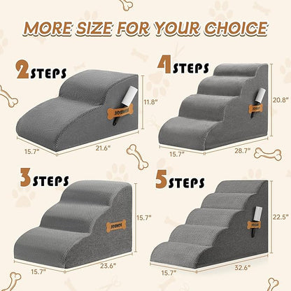 Romrol Dog Stairs Ramp for Beds Couches, Extra Wide Pet Steps with Durable Non-Slip Waterproof Fabric Cover, Dog Slope Stairs for Small Dogs and Cats or Pets Friendly, 3-Tiers
