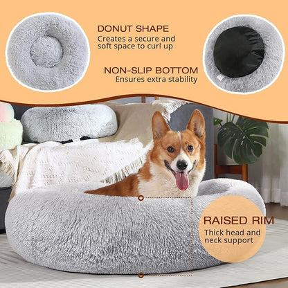 JOLLYVOGUE Dog Beds, Calming Small Dog Bed, Anti-Anxiety Dog Bed for Small Dogs, Fluffy Donut Dog Bed, Cozy Dog Cat Cushion Bed for Small Medium Dogs (24")