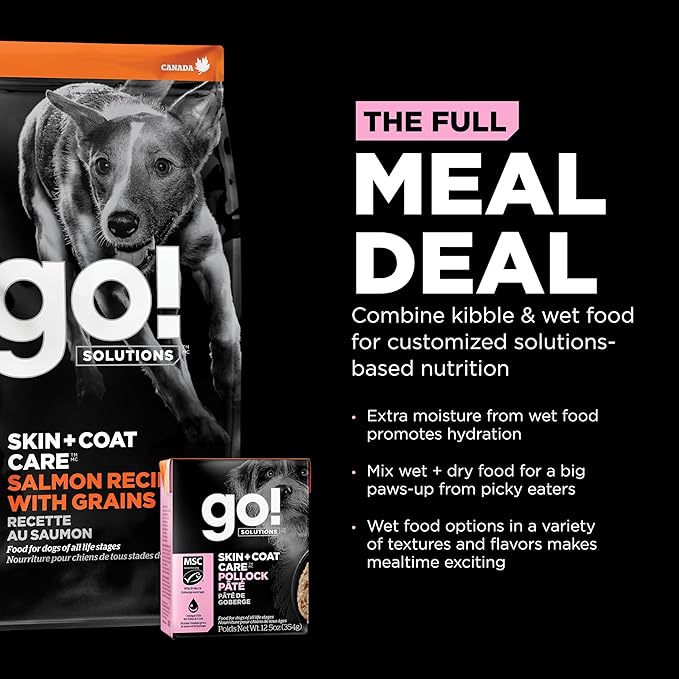 Go! Solutions Skin + Coat Care, Wet Dog Food, Pollock Pâté with Grains Sensitive Skin, 12.5 oz