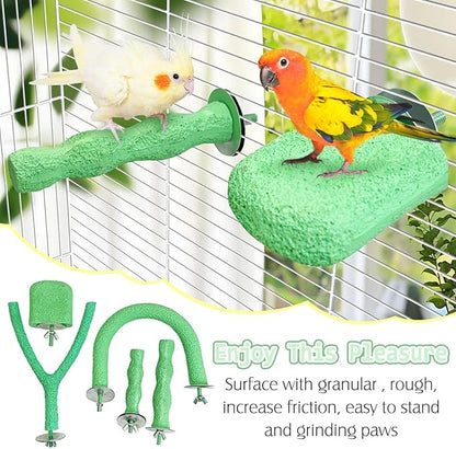 PINVNBY 5 Pack Bird Perch Resin Bird Beak Grinding Stone Parrot Cage Stand Platform Foot Claws Trimmer Chew Toy Cage Accessories for Budgie Cockatiel Conure Lovebird Finch (Green)