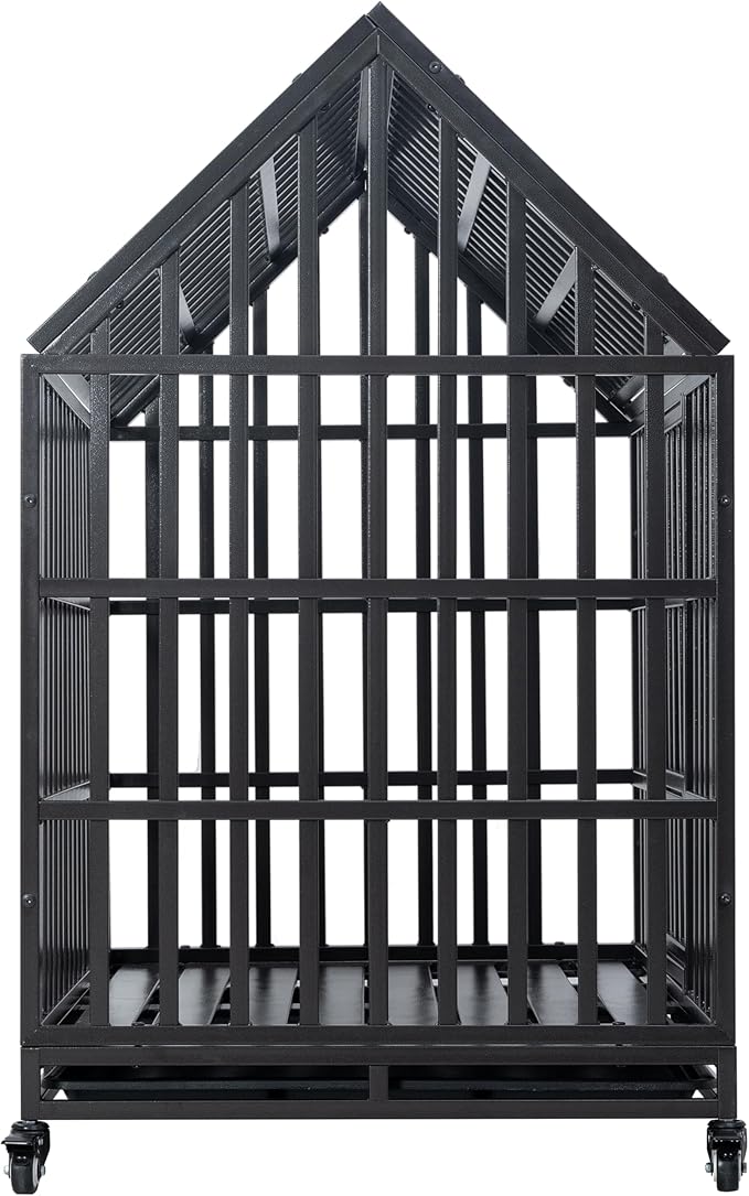 Goohome 47.24 Inch Heavy Duty Dog Crate Cage Kennel with Wheels, High Anxiety Indestructible, Sturdy Locks Design, Extra Large Crate Indoor for Large Dog with Roof & Window on Roof