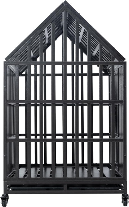 Goohome 47.24 Inch Heavy Duty Dog Crate Cage Kennel with Wheels, High Anxiety Indestructible, Sturdy Locks Design, Extra Large Crate Indoor for Large Dog with Roof & Window on Roof