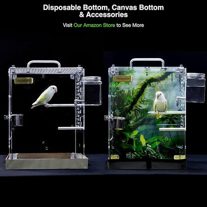 GuineaLoft Custom Acrylic Bird Cage (Model-ET2) - Crystal Clear, Small, Medium, Large Cages for Birds, Custom Made, Optional Personalized Name Plate, Background, Accessories, Visit GuineaLoft Store