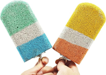 2 pcs Bird Beak Grinding Calcium Stone Perches,Cockatiels Cage Stand Platform Parakeets Chicken Foot Claws Trimmer Parrot Natural Chewing Toys for Small Medium Birds Budgies Conures Rats