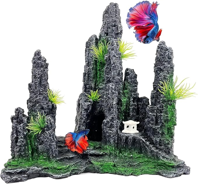 Aquarium Mountain View Stone Ornament - Rock Decorations for Large Fish Tank,Aquarium Decorations Large Fishtank Decoration for Fish Tank - 10.8 Inches Long