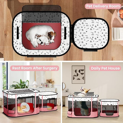 Portable Cat Playpen, 8-Rod Reinforced Kitten Dog Playpens, Foldable Play Pen for Indoor Cats Enclosed Pet Puppy Doggy Outdoor, Collapsible Tent Kennel Cage, Pink