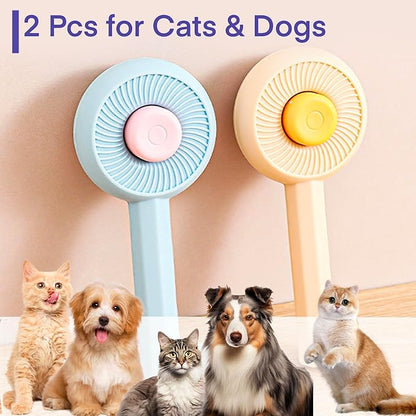2 Pcs Cat Grooming Brushes, Pet Hair Cleaner Brush, Pet Massage Brushes for Cats Dogs with Self-Cleaning Button, Pet Shedding Brush for Removing Tangles Loose Fur