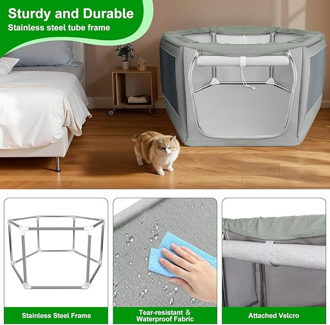 Makerfire Dog Playpen 37 × 32 Inch, Puppy Playpen with Gate for Small Dog/Cat, Pet playpen Tent Kennel Crate for Indoor/Outdoor, Sturdy Safe and Moisture Resistant