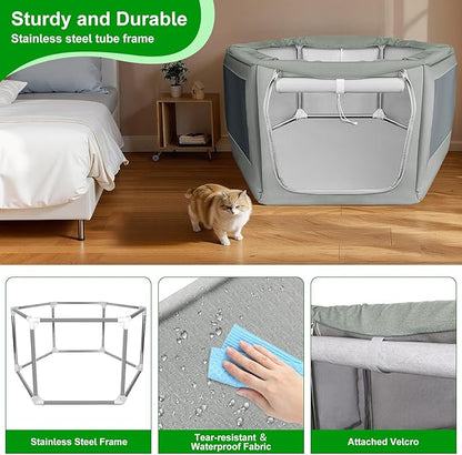 Makerfire Dog Playpen 37 × 32 Inch, Puppy Playpen with Gate for Small Dog/Cat, Pet playpen Tent Kennel Crate for Indoor/Outdoor, Sturdy Safe and Moisture Resistant