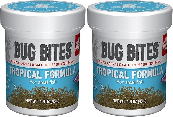 Fluval Bug Bites Tropical Fish Food, Small Granules for Small to Medium Sized Fish, 1.6 oz., A6577 (Pack of 2)
