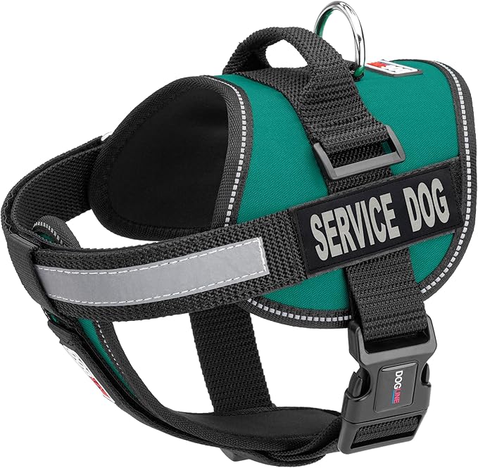 Dogline Unimax Service Dog Harness Vest with Removable Service Dog Patches Adjustable Straps Breathable Neoprene for Medical Identification Training Dogs Girth 36 to 46 in Turquoise