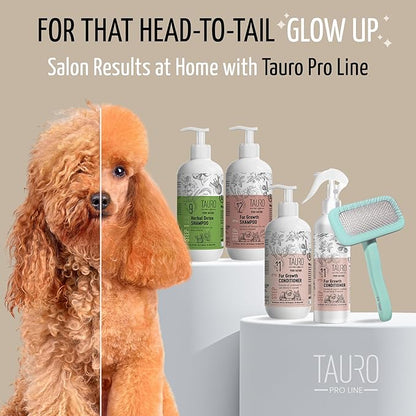 Tauro Pro Line Wooden Deshedding Dog Brush for Long Goldendoodle, Labradoodle & Poodle Hair - Mint Slicker Brush for Dog & Cat Grooming - Rectangular Flexible Cushion & Non-Slip Grip, M
