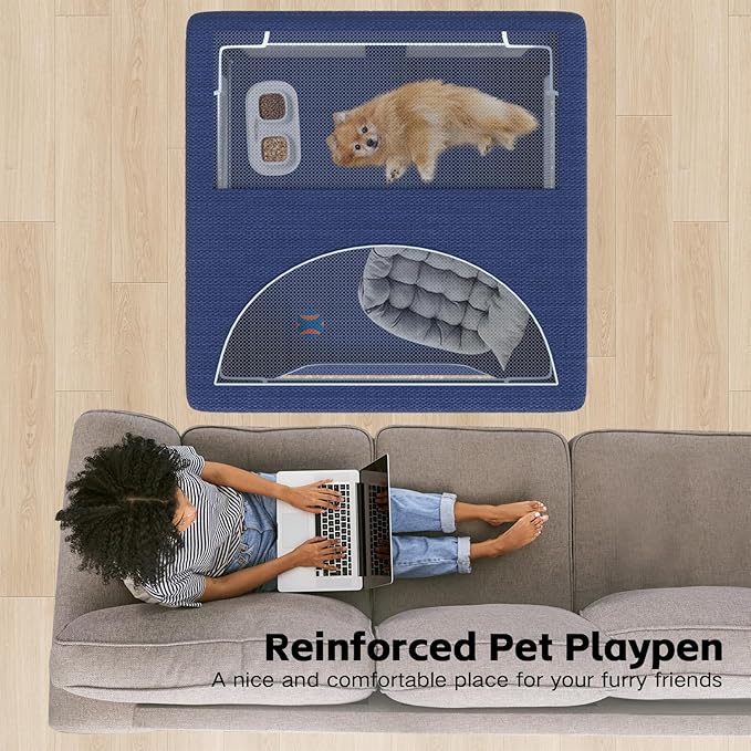 Dog Playpen 42 _ 42 Inch, Puppy PlayPen with Gate for Puppies, Cat, Small and Medium Dogs, Pet PlayPen with Roof for Outdoors & Indoors, Thickened Fabric, Safe & Sturdy Dog Fence