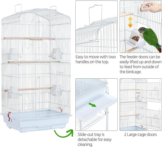 Yaheetech 64-inch Open Play Top Bird Cages for Parakeets Cockatiels Finches Lovebirds Canaries Conures Budgies Parrot Birdcage w/Detachable Rolling Stand, White
