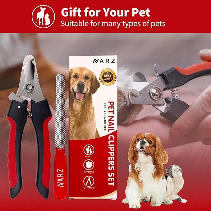NARZ Dog Nail Clippers Professional Dog Nail Trimmers & Pets Nail Trimmers Cat Nail Clipper with Pet Nail File Cat Nail Trimmers with Safety Lock to Prevent Over Cutting