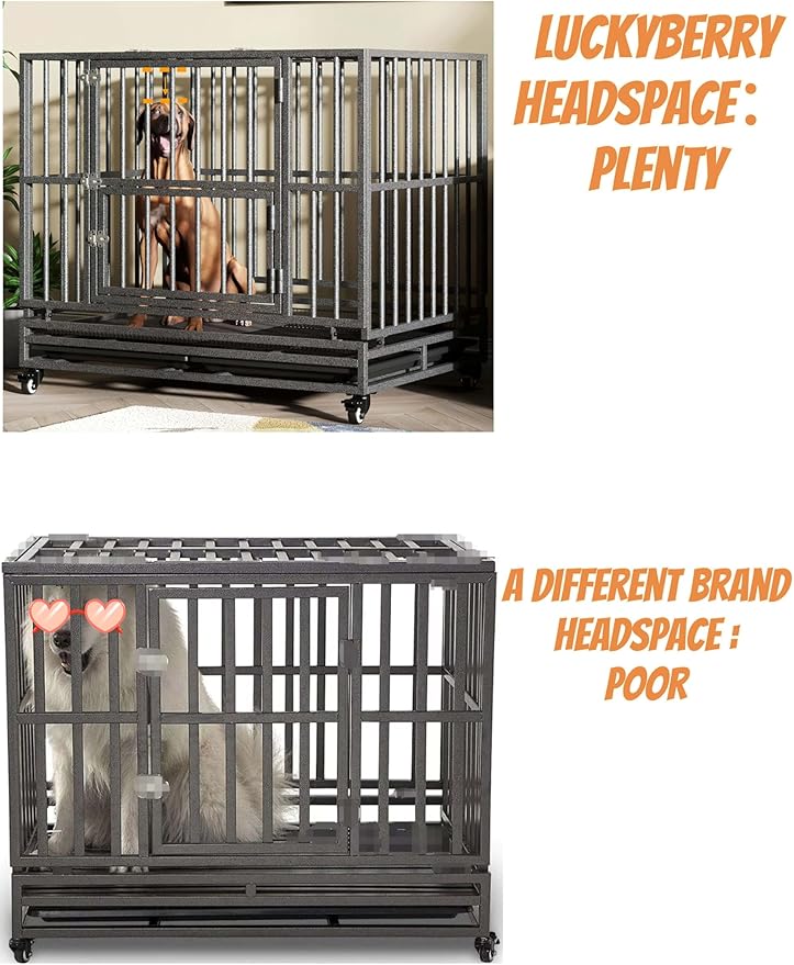 Heavy Duty Extra Large Dog Crate with Wheels - Indestructible 42/46 Inch Chew-Proof, Escape-Proof Kennel for High-Anxiety and Extra Large Dogs