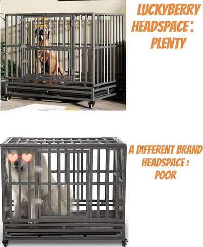 Heavy Duty Extra Large Dog Crate with Wheels - Indestructible 42/46 Inch Chew-Proof, Escape-Proof Kennel for High-Anxiety and Extra Large Dogs