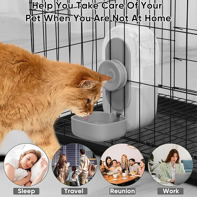 28oz Hanging Automatic Water Dispenserï¼_abbit Water Bottle,Bunny Guinea Pig Ferret Water Bowl for Cage,Suitable for Small Animal Puppies(Cage Grid Spacing Over 1.2'') (Gray)