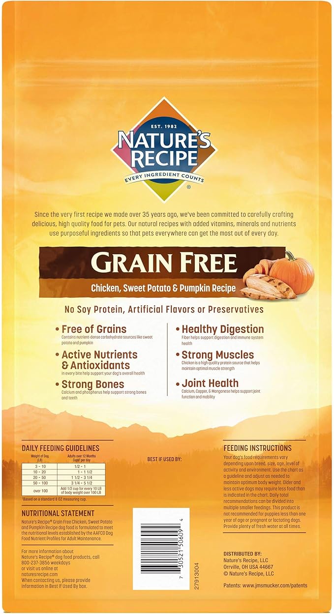 Nature's Recipe Grain Free Dog Food, Chicken, Sweet Potato & Pumpkin Recipe, 4 Pounds, Easy to Digest