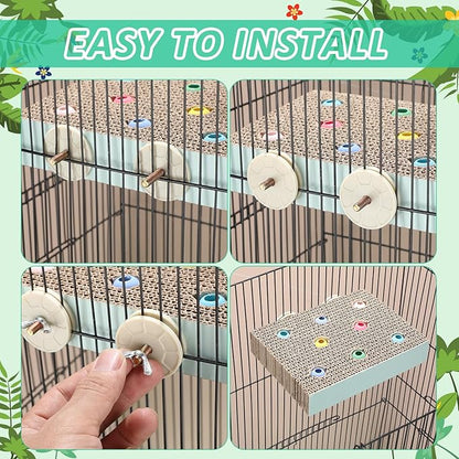 Nuanchu 6 Pcs Bird Perch Stand Toy Parrot Cardboard Platform Bird Paw Grinding Stand Parrot Cage Playground for Macaws Sparrows Parakeet Cockatiel Lovebird (Rainbow Style)