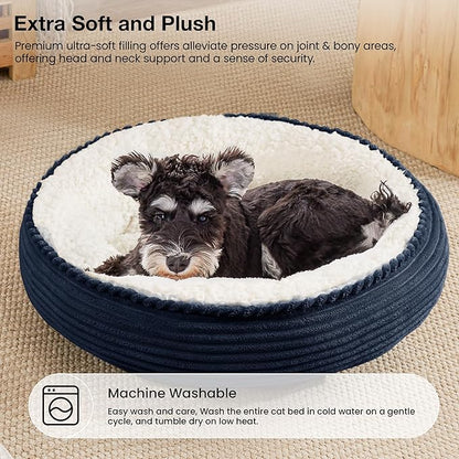 Love's cabin Round Donut Cat and Dog Cushion Bed, 25in Pet Bed for Small or Medium Dogs, Anti-Slip & Water-Resistant Bottom, Soft Durable Fabric Pet Beds, Washable Calming Cat Bed Navy Stripe