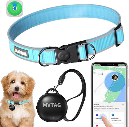 Dog Tracker GPS Collar No Monthly Fee, Real-Time Mini Pet Tracker for Small Medium Large Dogs, Reflective Waterproof Dog Tracking Collar with Bell, Indoor & Outdoor (Only for iOS)