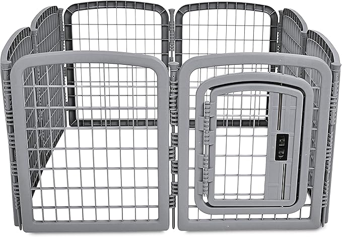 Amazon Basics 8-Panel Octagonal Plastic Pet Pen Fence Enclosure With Gate, 28 inches, Grey