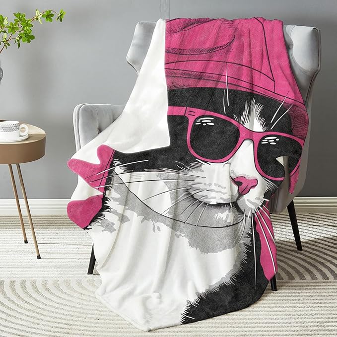 Funny Cat Blanket Flannel Throw Blanket - Soft Plush, Comfy, Lightweight, Warm, Fuzzy, All-Season Gift for Sofa, Bedroom, Bed, Living Room, Outdoor Use for Men Women 80in×60in