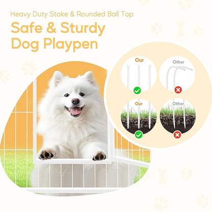 Dog Playpen 32 Inch 8 Panels, Heavy Duty Metal Pet Playpen Indoor Outdoor for Camping, Yard, RV, Garden Fence, Privacy Patio, White