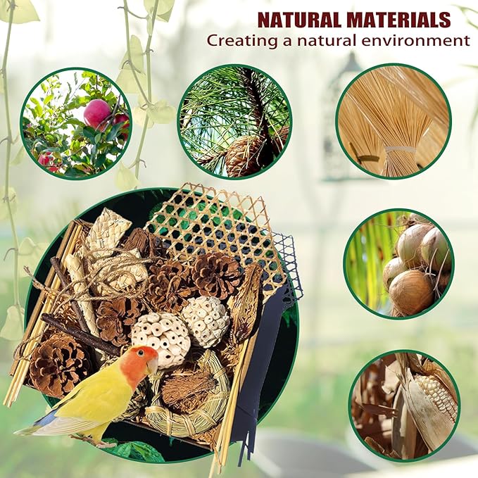 Natural Bird Chew Toys Parrot Toys Box, Foraging Shredding Parakeet Toys for Cockatiel Conures Lovebird Parakeet Budgie Macaws Small-Medium Birds